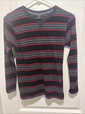 Zoo York Boy’s Long Sleeve Crewneck Stripe Shirt - Black, Gray, Red